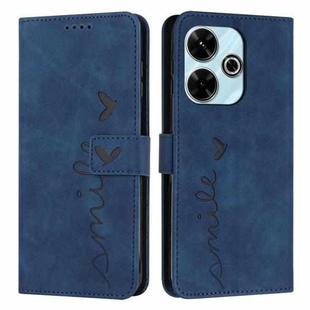 For Xiaomi Redmi 13 4G Skin Feel Heart Embossed Leather Phone Case with Long Lanyard(Blue)