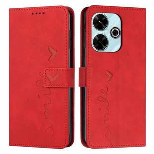 For Xiaomi Redmi 13 4G Skin Feel Heart Embossed Leather Phone Case with Long Lanyard(Red)