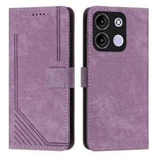 For itel A60s Skin Feel Stripe Pattern Leather Phone Case with Lanyard(Purple)