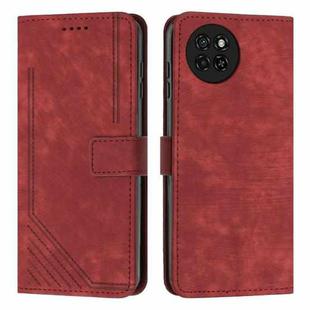 For itel S23 Skin Feel Stripe Pattern Leather Phone Case with Lanyard(Red)