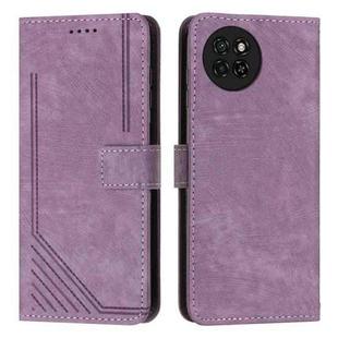 For itel S23 Skin Feel Stripe Pattern Leather Phone Case with Lanyard(Purple)