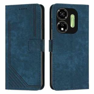 For itel P55 5G Skin Feel Stripe Pattern Leather Phone Case with Lanyard(Blue)