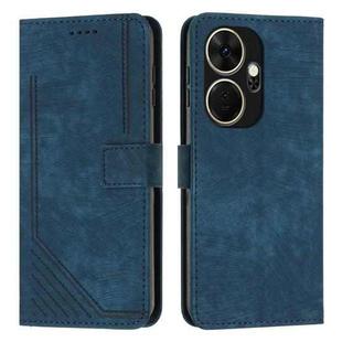 For itel P55+ Skin Feel Stripe Pattern Leather Phone Case with Lanyard(Blue)