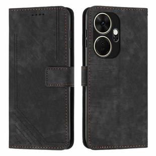 For itel P55+ Skin Feel Stripe Pattern Leather Phone Case with Lanyard(Black)