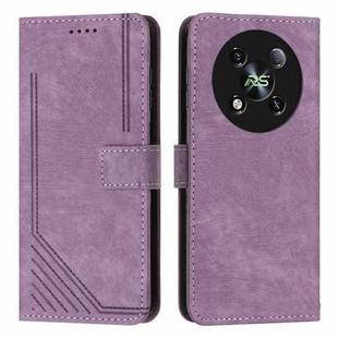 For itel RS4 Skin Feel Stripe Pattern Leather Phone Case with Lanyard(Purple)