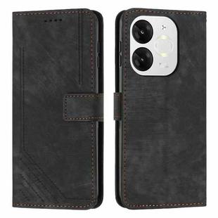 For itel A80 Skin Feel Stripe Pattern Leather Phone Case with Lanyard(Black)