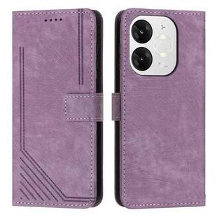 For itel A80 Skin Feel Stripe Pattern Leather Phone Case with Lanyard(Purple)