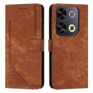 For itel P65 Skin Feel Stripe Pattern Leather Phone Case with Lanyard(Brown)