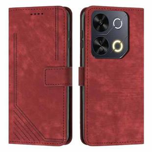 For itel P65 Skin Feel Stripe Pattern Leather Phone Case with Lanyard(Red)