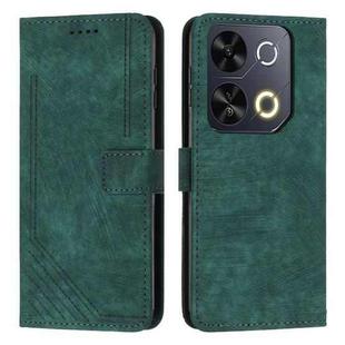 For itel P65 Skin Feel Stripe Pattern Leather Phone Case with Lanyard(Green)