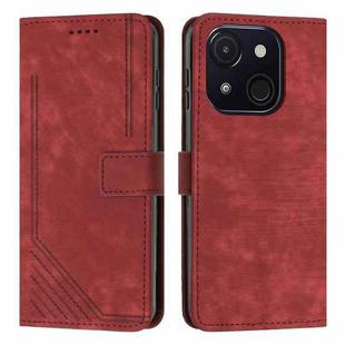 For itel A50C Skin Feel Stripe Pattern Leather Phone Case with Lanyard(Red)