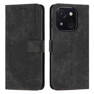 For itel A50C Skin Feel Stripe Pattern Leather Phone Case with Lanyard(Black)