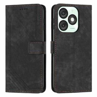 For itel A50 Skin Feel Stripe Pattern Leather Phone Case with Lanyard(Black)