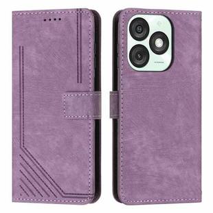 For itel A50 Skin Feel Stripe Pattern Leather Phone Case with Lanyard(Purple)