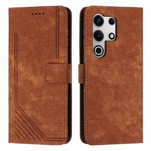 For itel S25 Ultra Skin Feel Stripe Pattern Leather Phone Case with Lanyard(Brown)