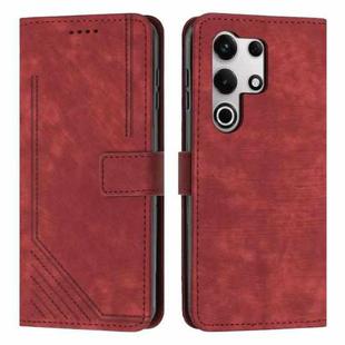 For itel S25 Ultra Skin Feel Stripe Pattern Leather Phone Case with Lanyard(Red)