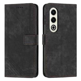 For itel S25 Skin Feel Stripe Pattern Leather Phone Case with Lanyard(Black)