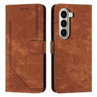 For itel A95 5G Skin Feel Stripe Pattern Leather Phone Case with Lanyard(Brown)