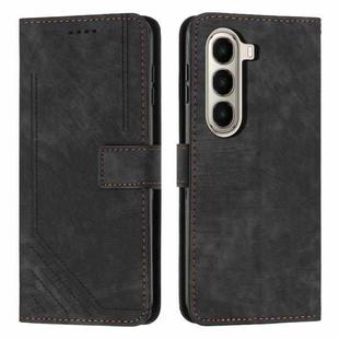 For itel A95 5G Skin Feel Stripe Pattern Leather Phone Case with Lanyard(Black)