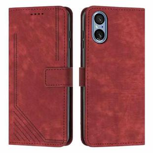 For Sony Xperia 5 V Skin Feel Stripe Pattern Leather Phone Case with Lanyard(Red)