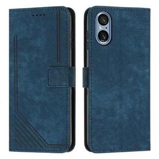 For Sony Xperia 5 V Skin Feel Stripe Pattern Leather Phone Case with Lanyard(Blue)