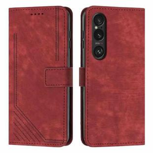 For Sony Xperia 1 VI Skin Feel Stripe Pattern Leather Phone Case with Lanyard(Red)