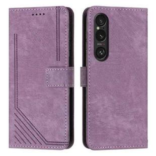 For Sony Xperia 1 VI Skin Feel Stripe Pattern Leather Phone Case with Lanyard(Purple)