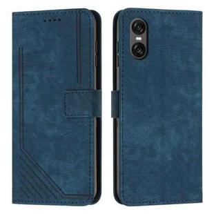 For Sony Xperia 10 VI Skin Feel Stripe Pattern Leather Phone Case with Lanyard(Blue)