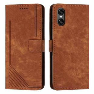 For Sony Xperia 5 VI Skin Feel Stripe Pattern Leather Phone Case with Lanyard(Brown)