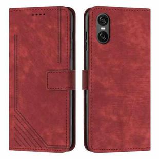 For Sony Xperia 5 VI Skin Feel Stripe Pattern Leather Phone Case with Lanyard(Red)