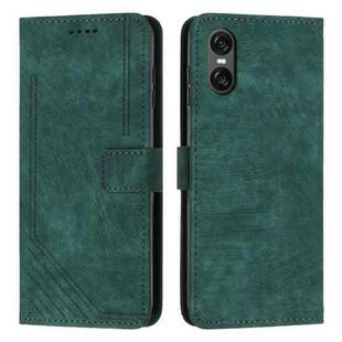 For Sony Xperia 5 VI Skin Feel Stripe Pattern Leather Phone Case with Lanyard(Green)