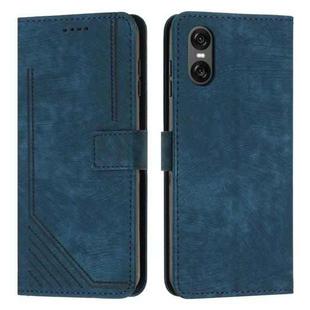 For Sony Xperia 5 VI Skin Feel Stripe Pattern Leather Phone Case with Lanyard(Blue)