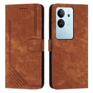 For vivo S17 / vivo S17 Pro Skin Feel Stripe Pattern Leather Phone Case with Lanyard(Brown)