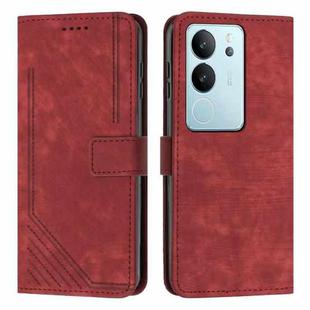 For vivo S17 / vivo S17 Pro Skin Feel Stripe Pattern Leather Phone Case with Lanyard(Red)