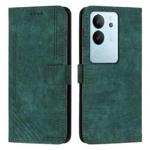 For vivo S17 / vivo S17 Pro Skin Feel Stripe Pattern Leather Phone Case with Lanyard(Green)