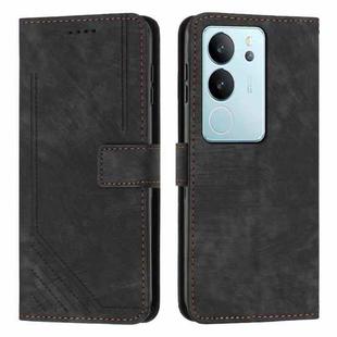 For vivo S17 / vivo S17 Pro Skin Feel Stripe Pattern Leather Phone Case with Lanyard(Black)
