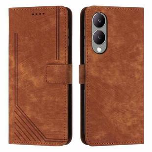 For vivo Y17s Skin Feel Stripe Pattern Leather Phone Case with Lanyard(Brown)