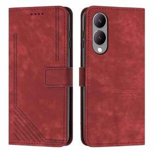 For vivo Y17s Skin Feel Stripe Pattern Leather Phone Case with Lanyard(Red)