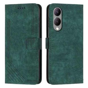 For vivo Y17s Skin Feel Stripe Pattern Leather Phone Case with Lanyard(Green)