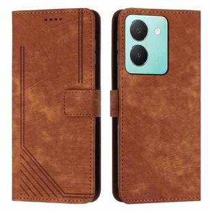 For vivo Y78 / vivo Y36 Skin Feel Stripe Pattern Leather Phone Case with Lanyard(Brown)