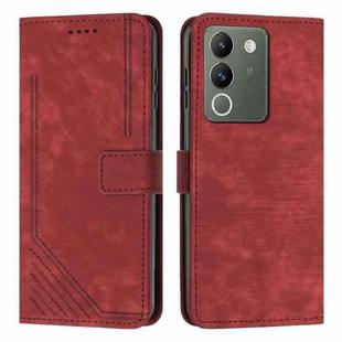 For vivo Y200 Skin Feel Stripe Pattern Leather Phone Case with Lanyard(Red)