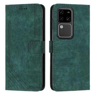 For vivo S18 / S18 Pro Skin Feel Stripe Pattern Leather Phone Case with Lanyard(Green)