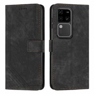 For vivo S18 / S18 Pro Skin Feel Stripe Pattern Leather Phone Case with Lanyard(Black)