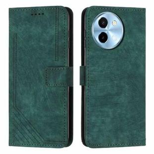 For vivo Y38 5G Skin Feel Stripe Pattern Leather Phone Case with Lanyard(Green)