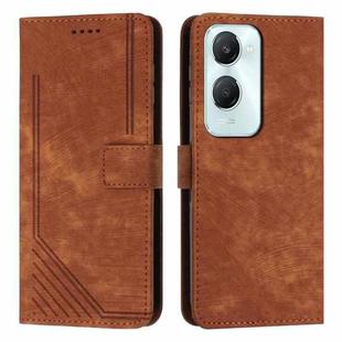 For vivo Y03 / Y18 / Y18e Skin Feel Stripe Pattern Leather Phone Case with Lanyard(Brown)