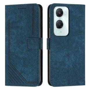 For vivo Y03 / Y18 / Y18e Skin Feel Stripe Pattern Leather Phone Case with Lanyard(Blue)