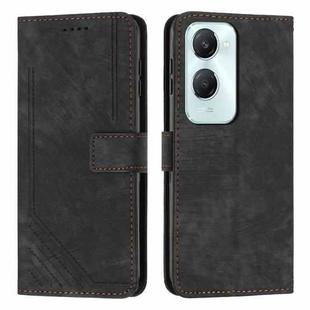 For vivo Y03 / Y18 / Y18e Skin Feel Stripe Pattern Leather Phone Case with Lanyard(Black)