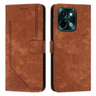 For vivo Y28 4G Skin Feel Stripe Pattern Leather Phone Case with Lanyard(Brown)