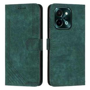 For vivo Y28 4G Skin Feel Stripe Pattern Leather Phone Case with Lanyard(Green)