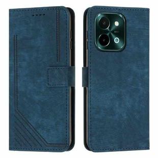 For vivo Y28 4G Skin Feel Stripe Pattern Leather Phone Case with Lanyard(Blue)